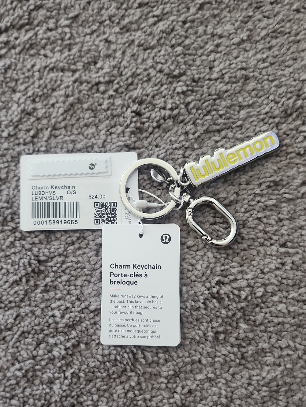 lululemon athletica Silver & Yellow Logo Charm Keychain